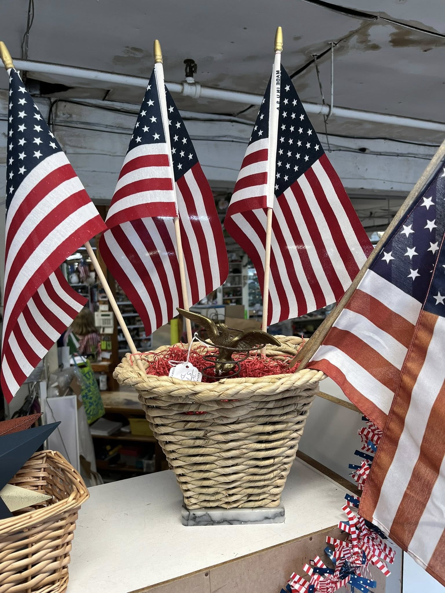 Vintage flags in a basket
